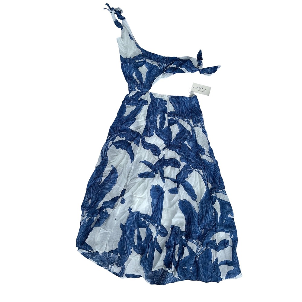 Big Hit Fashion One Shoulder Cutout Midi Dress Womens M Blue Leaf‎ NWT Tropical